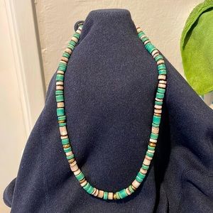 Turquoise, stone, gold beaded necklace